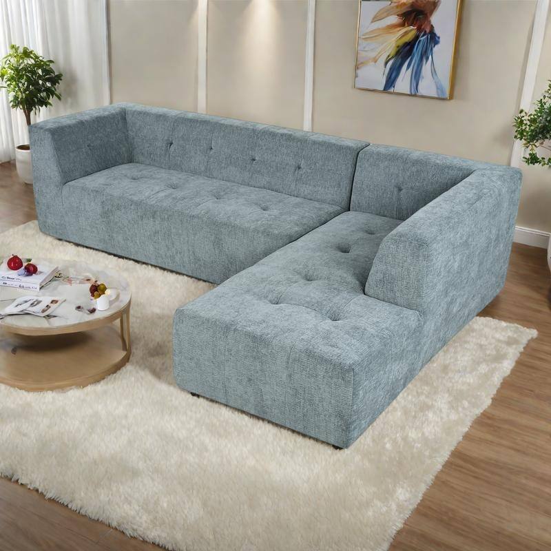 112.2" Chenille Modular L-Shaped Sofa Bed with Free Combination Design and No-Assembly Required - Blue Gray