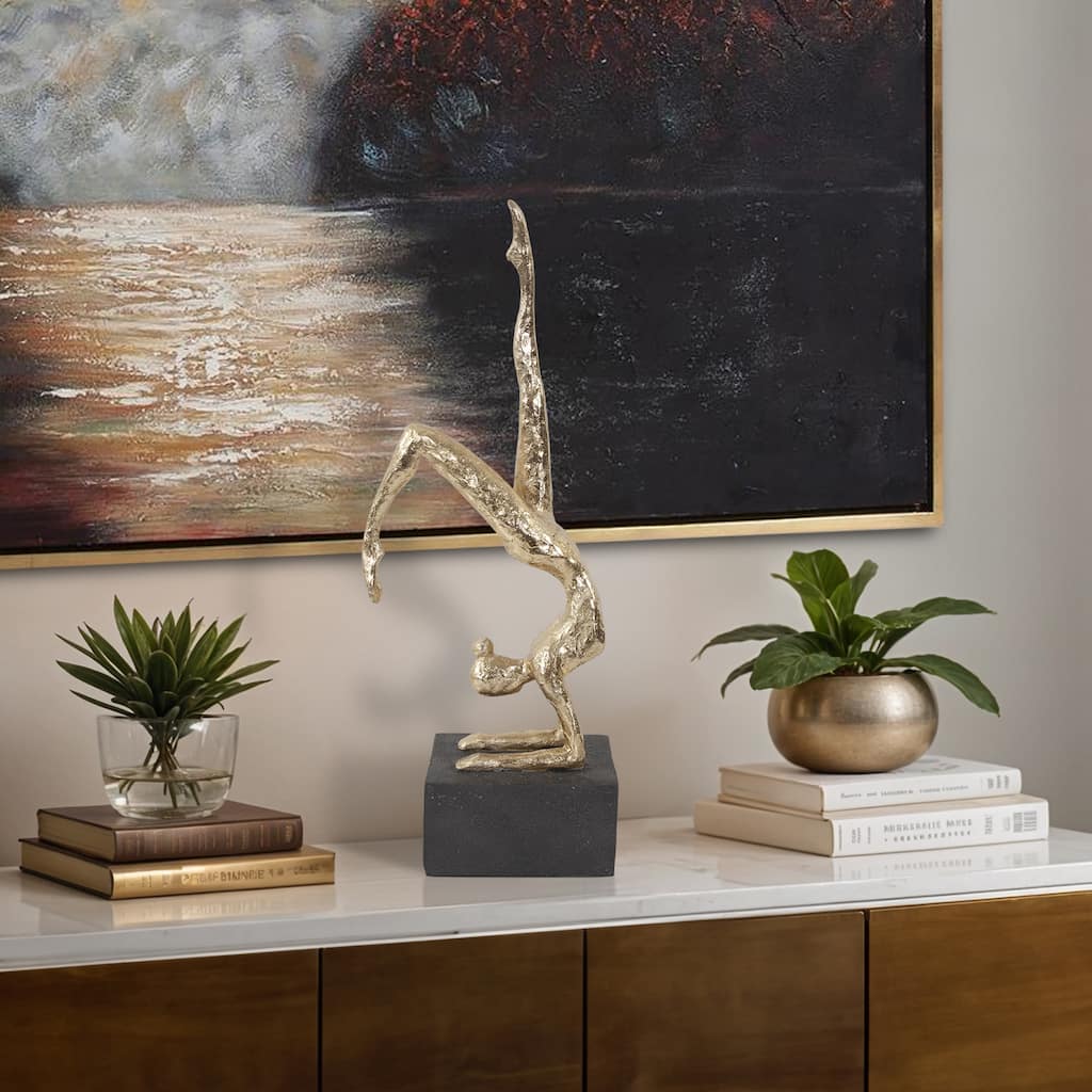 Allan Andrews Gold Resin Scorpion Yoga Pose Sculpture on Graphite Base - 16.5"H x 3.25"W x 6.5"D