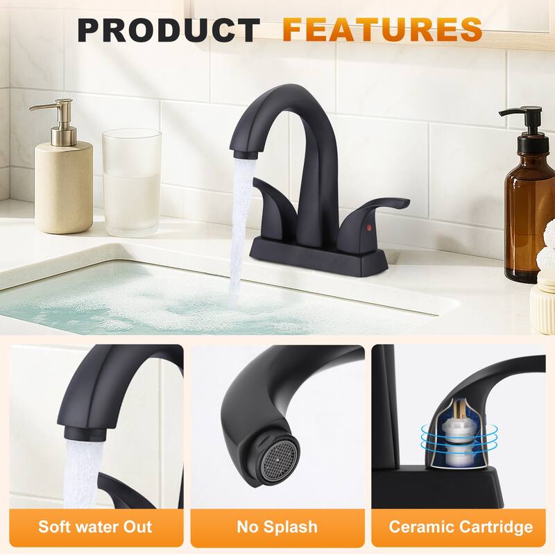 WOWOW 4 in. Centerset Double-Handle Bathroom Faucet with Pop Up Drain