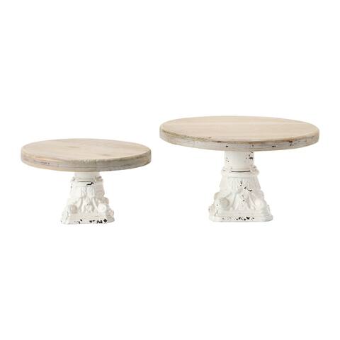 Decorative Wood & Metal Pedestals, Distressed White & Natural, Set of 2