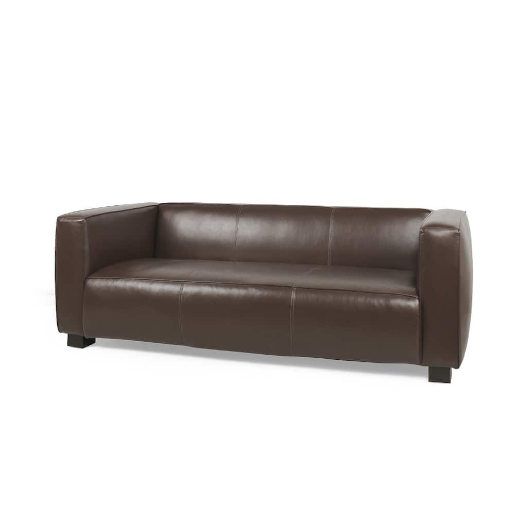 3 Seater Sofa, Low Profile Dark Brown Faux Leather, Birch, 80 Inch