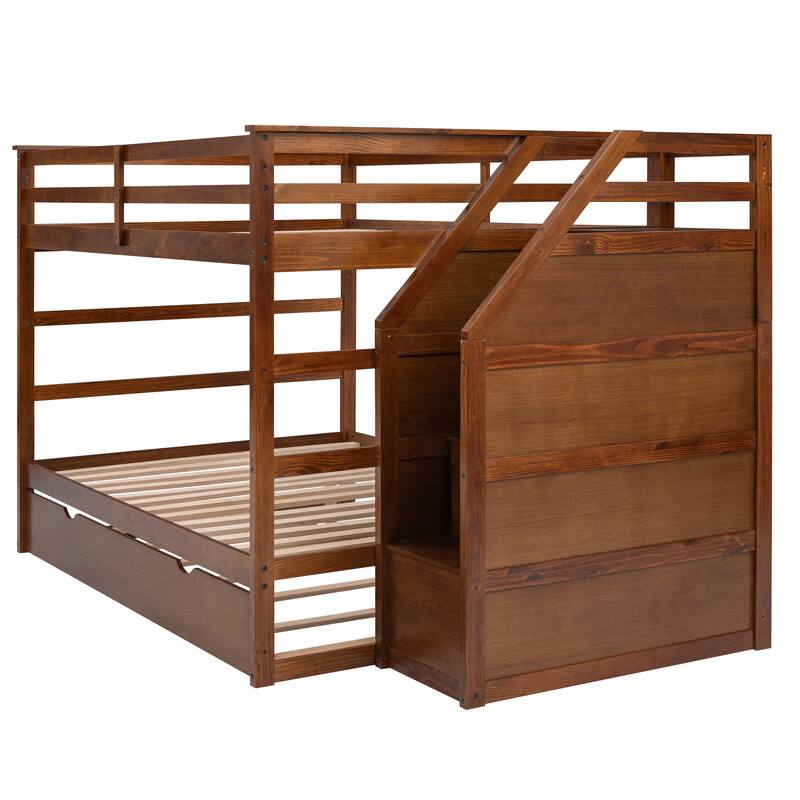 Bunk Bed with Twin Size Trundle and 3 Storage Stairs