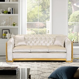 81.1'' Luxury Chesterfield Velvet Tufted 3-Seat Sofa with Gold ...