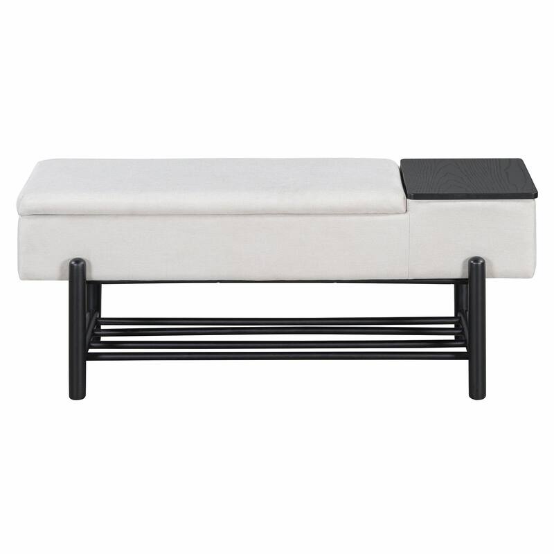 Farmhouse Upholstered Storage Bench with Hidden Compartment