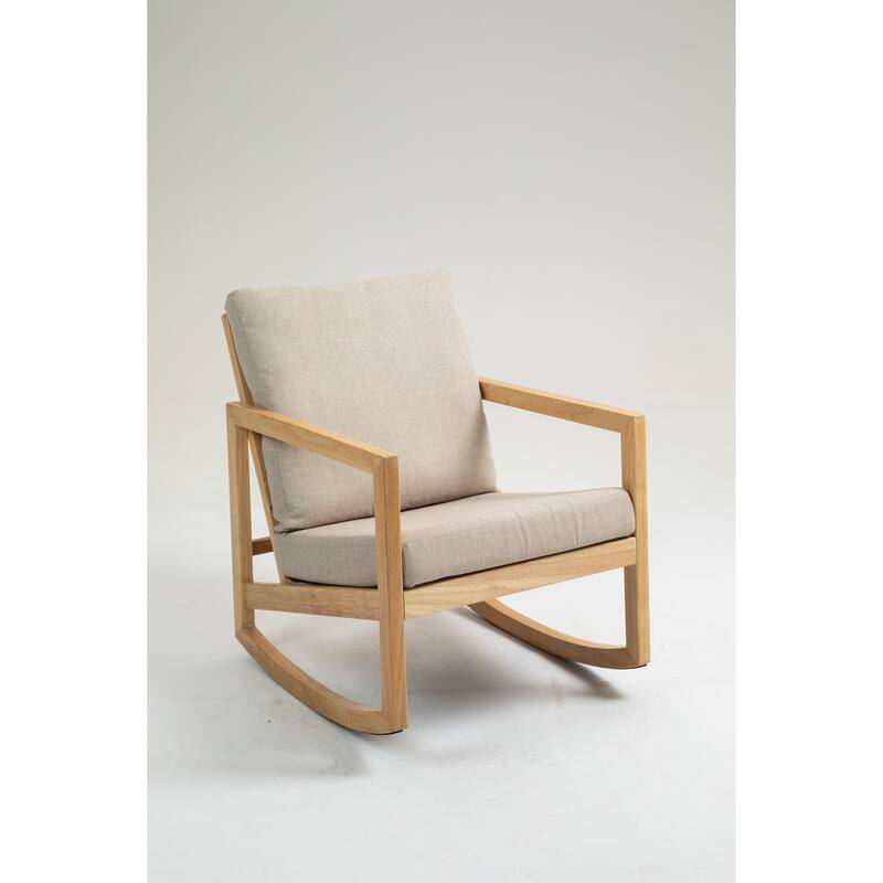 Rubberwood Glider Chair with Khaki Upholstery