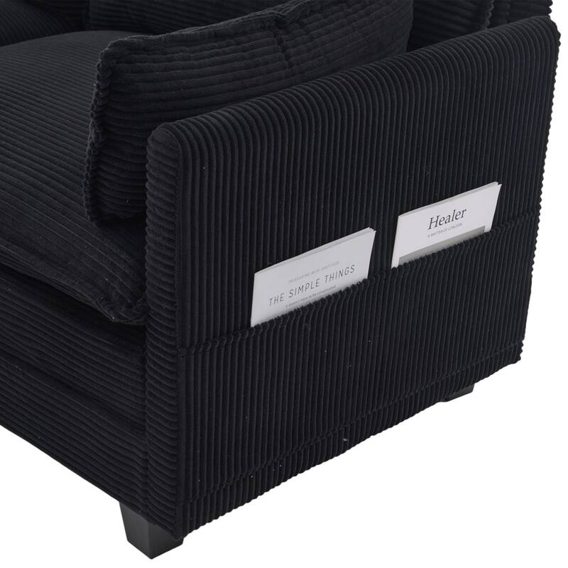 102.95" L-Shaped Corduroy Sectional Sofa with Movable Ottoman