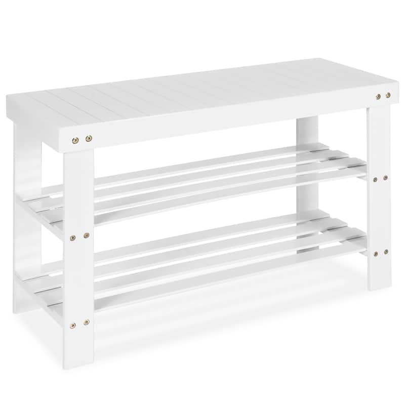 Costway Bamboo Shoe Rack Bench 3-Tier Storage Shelf Holder Home