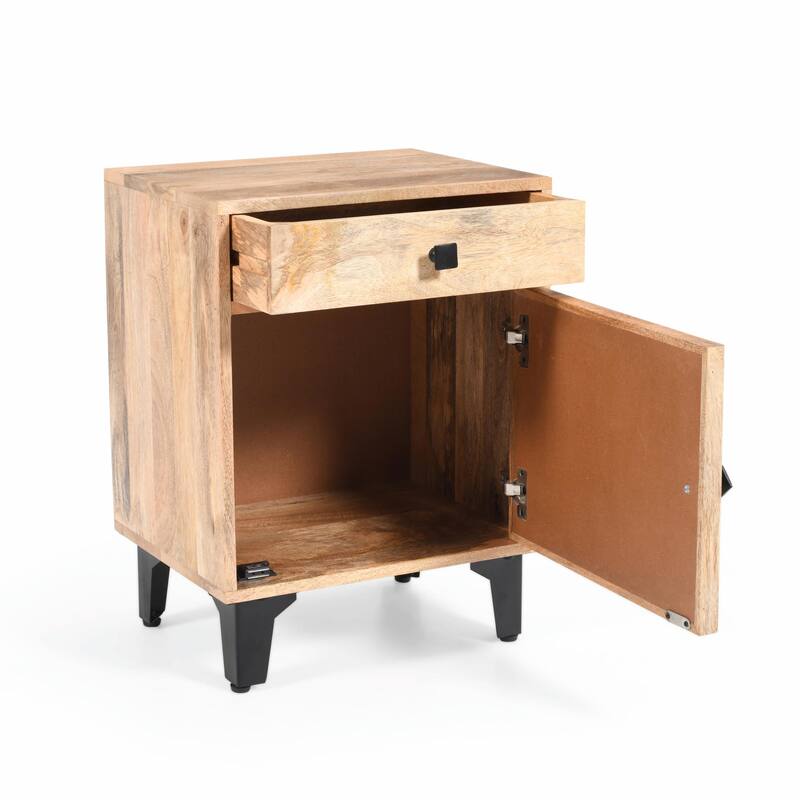 Solid Mango Wood Nightstand - Handcrafted with Drawer