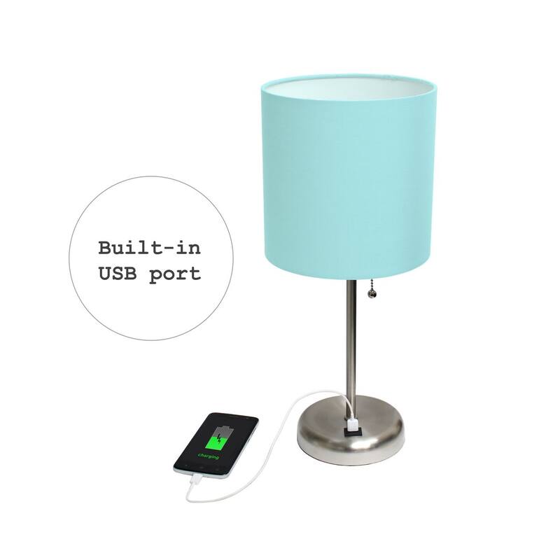 White Stick Lamp with USB charging port and Fabric Shade