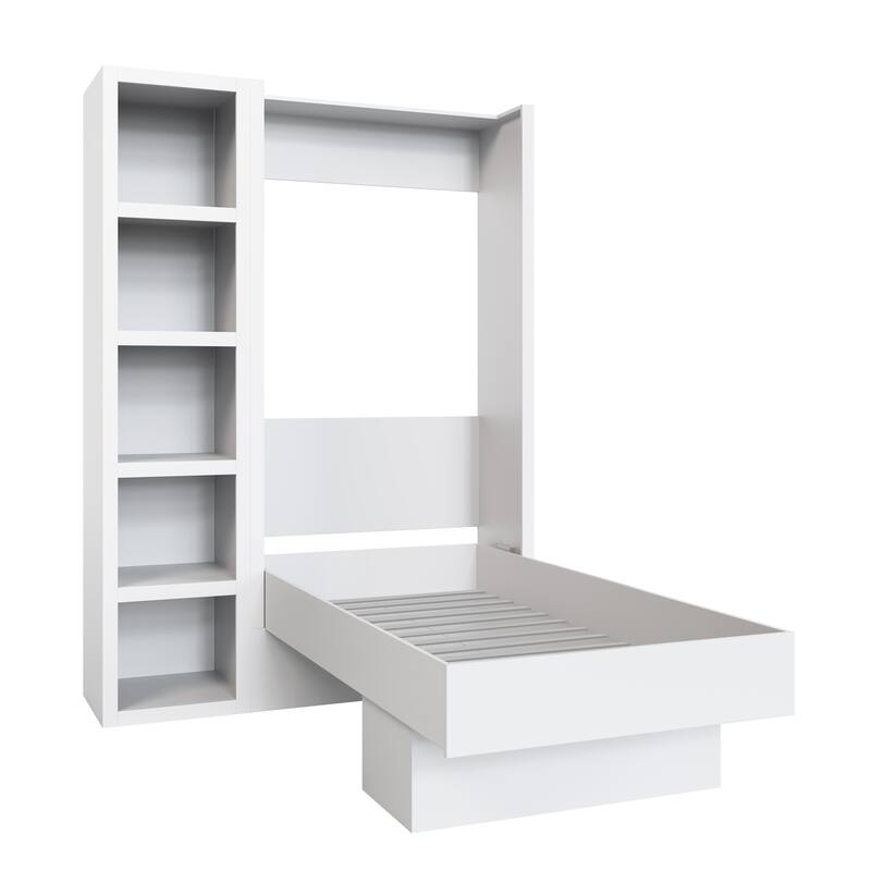 Easy-Lift Twin Murphy Wall Bed in with Bookshelf