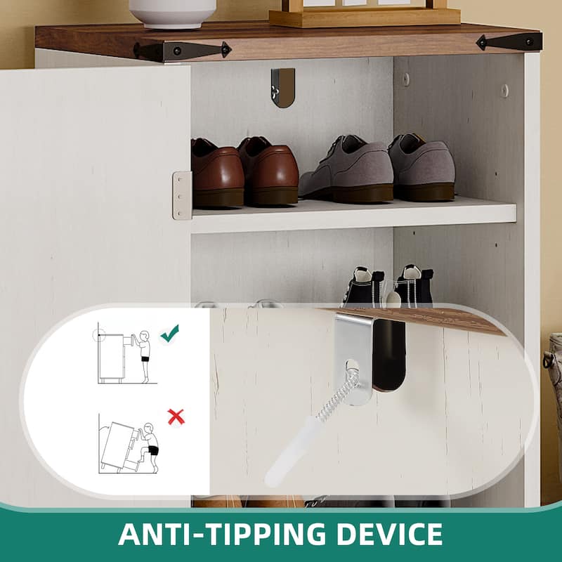 Moasis Farmhouse 5-Tier Shoe Storage Cabinet with Doors and Bench Shoes Rack for Entryway