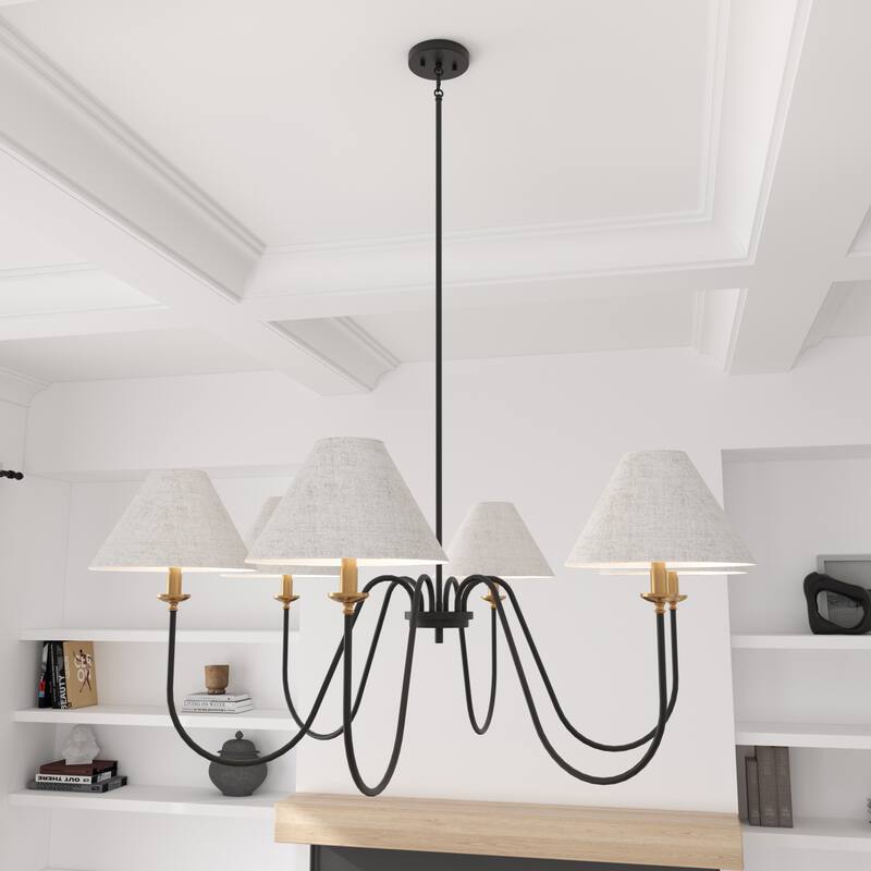 Acroma 6-light Black/Glod Chandelier with Fabric Shade