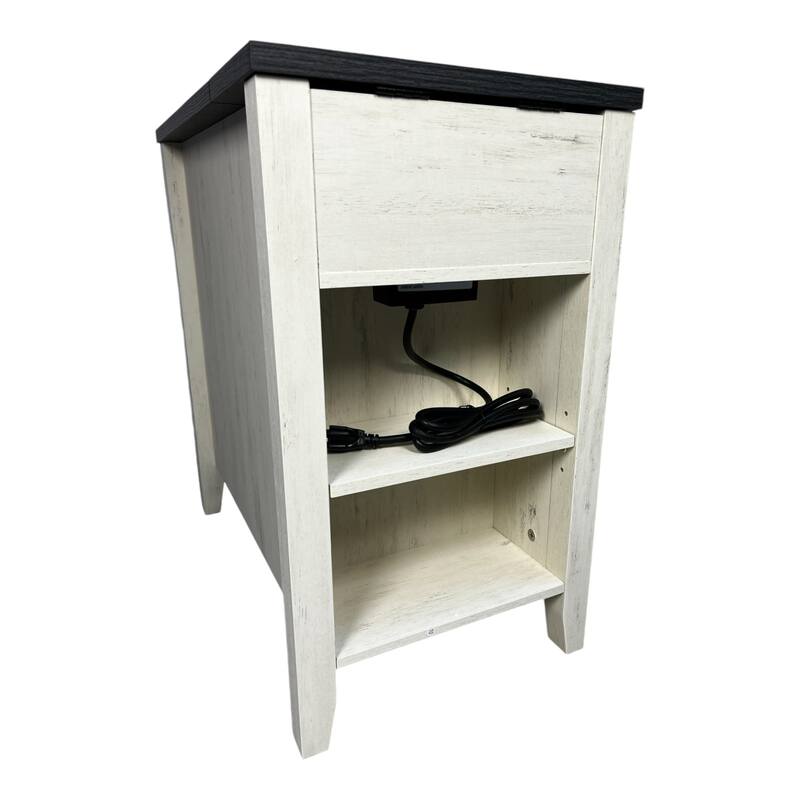 Farmhouse End Table with Charging Station,Night Stand with Barn Door and Drawer