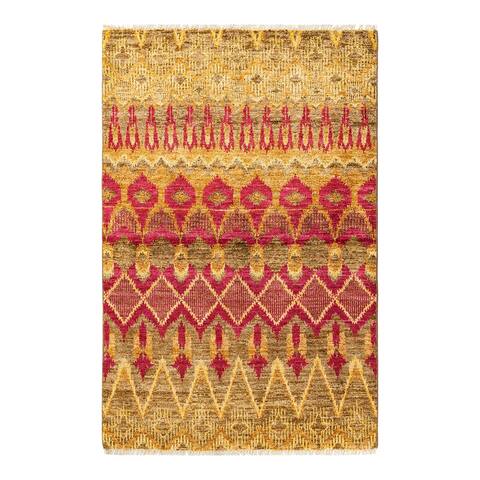 Modern, One-of-a-Kind Hand-Knotted Area Rug - Yellow, 4' 0" x 6' 1" - 4' 0" x 6' 1"