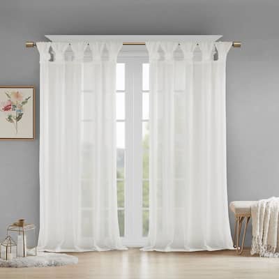 Floral Embellished Cuff Tab Top Solid Curtain Panel