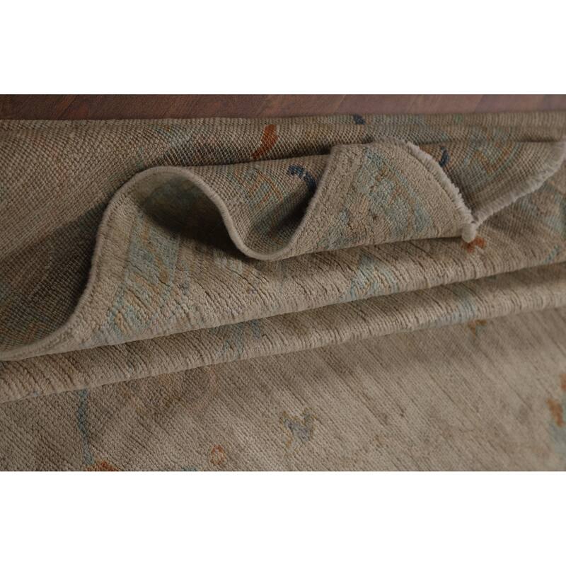 Hand Knotted Oriental 100% Wool Carpet Transitional All-Over Beige & Ivories Oushak Area Rug - 8' 10'' X 6' 2''