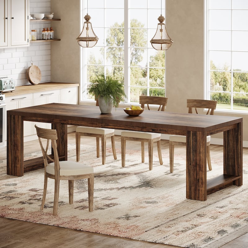 86.6 Inch Farmhouse Dining Table, Large Rectangular Kitchen Table for 6