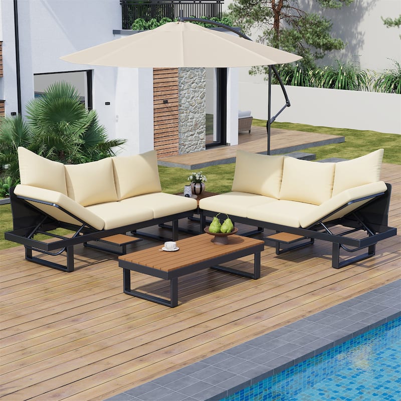 Patio Conversation Set Patio Seating Group Outdoor Daybed with Adjustable Reclining Seats.