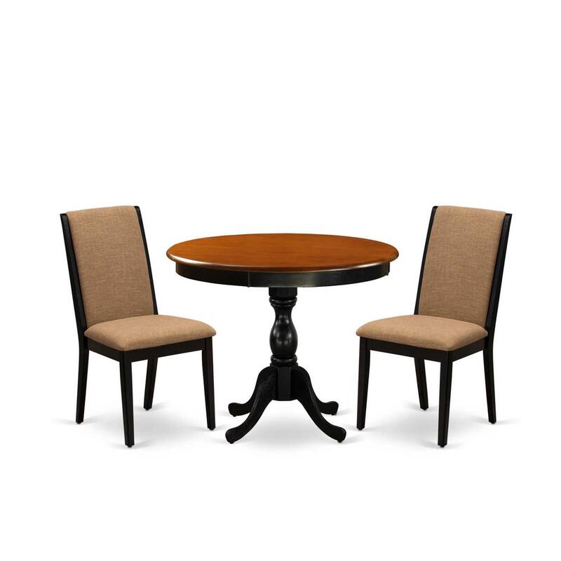 3-Piece Black and Cherry Finish Solid Wood Top - Dining Room Set with High Back - Seats-4