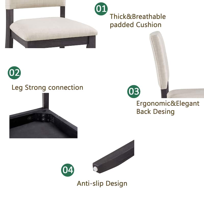 GDFStudio - Ironvale 5-Piece Modern Square Dining Table Set with 4 Upholstered Chairs