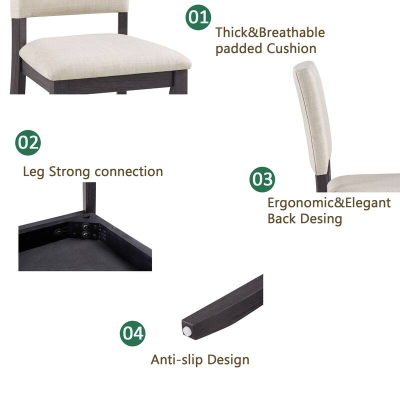 Modern Dining Table Set with Linen-Padded Seats and Backrests, for Living Rooms Kitchens Dining Rooms, 4-Piece Set