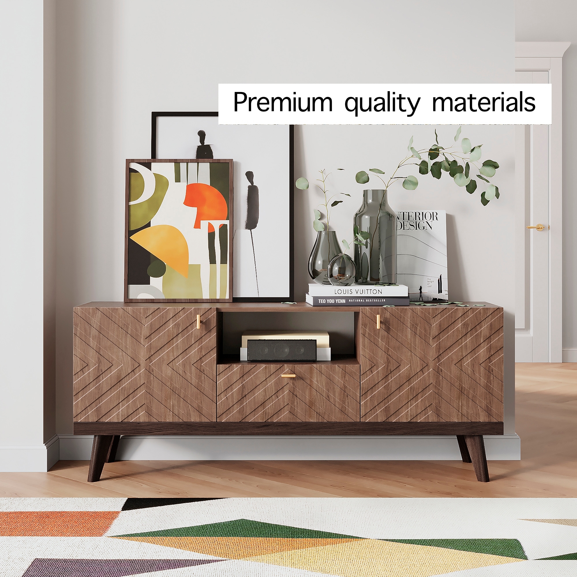 Living Skog Alba Beige TV Stand Console with Drawer Fits - Picture 15 of 15