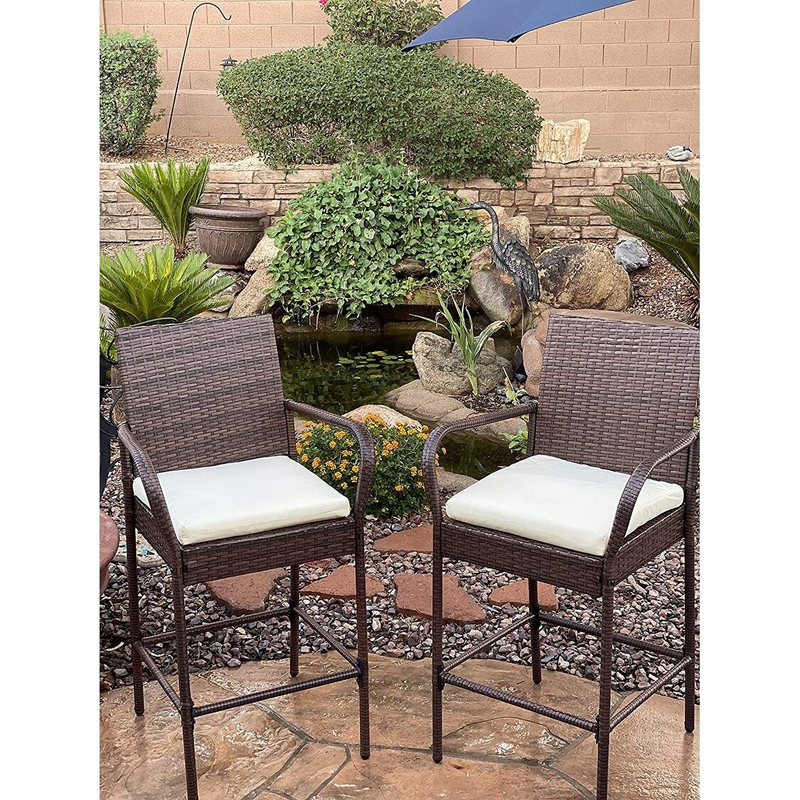 Kokomo Rattan Outdoor Bar Stools With Armrest And Footrest 2 Pack Overstock 32181676