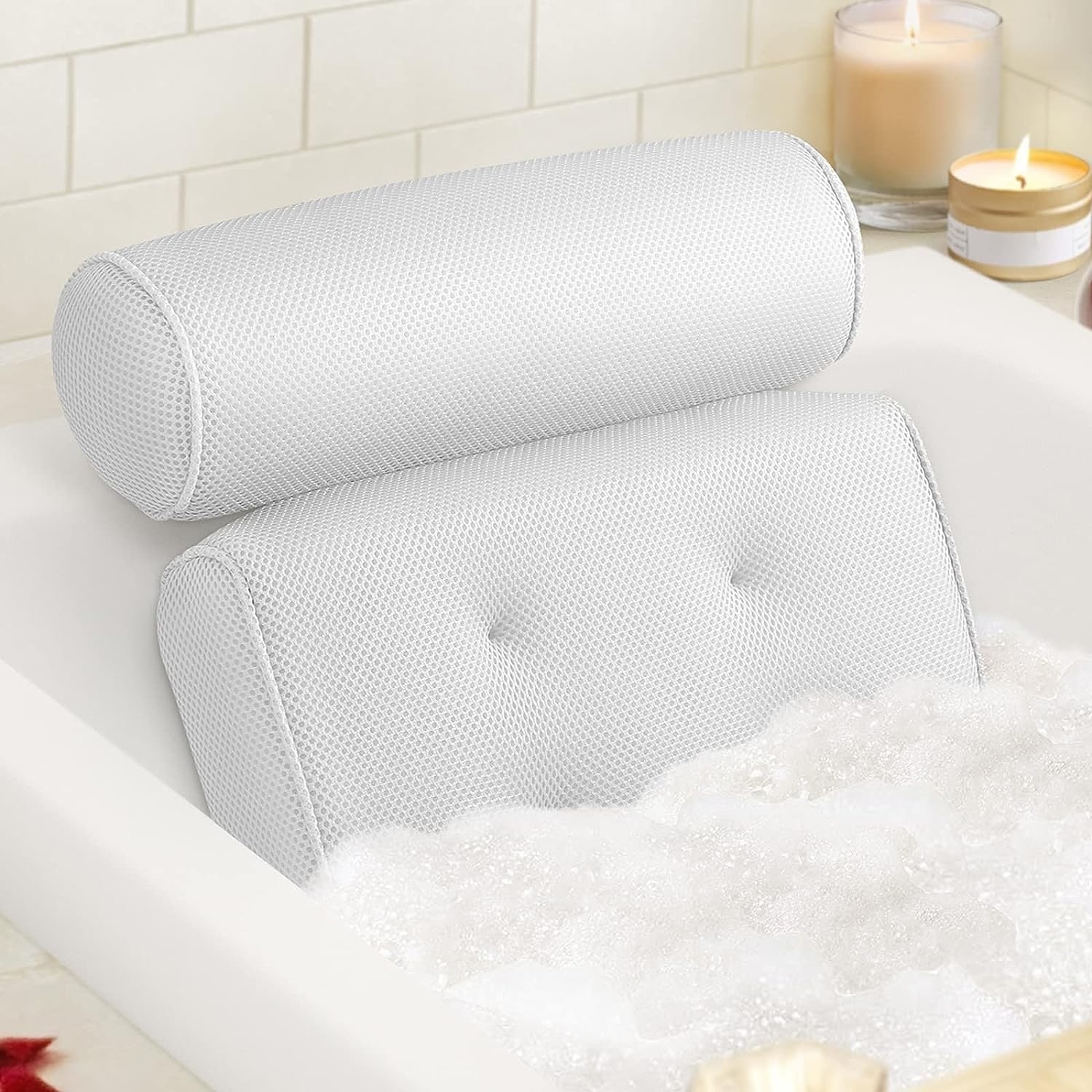 Bath Pillow Bathtub Pillow with 6 Non Slip Suction Cups for Head Neck and Back Support