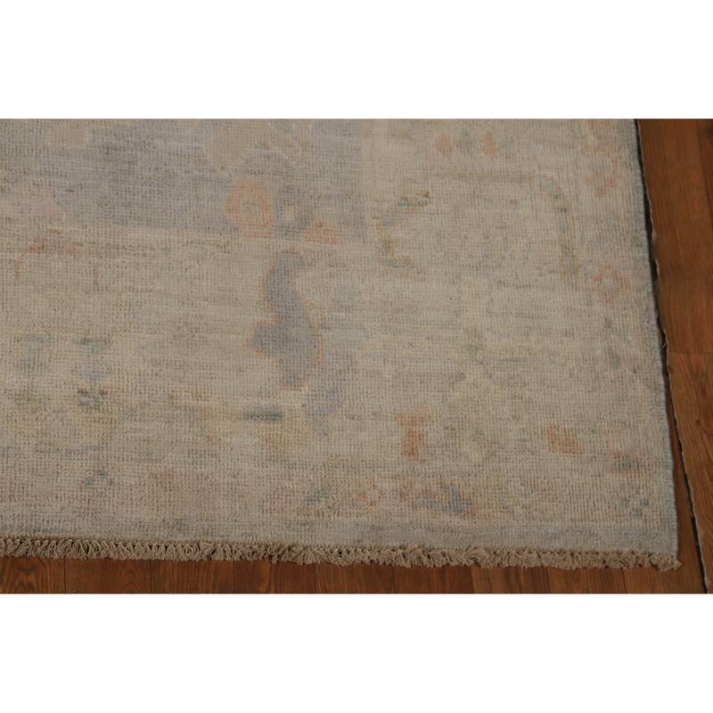 Geometric Vegetable Dye Oushak Turkish Rug Hand-Knotted Wool Carpet - 6'3"x 8'2"