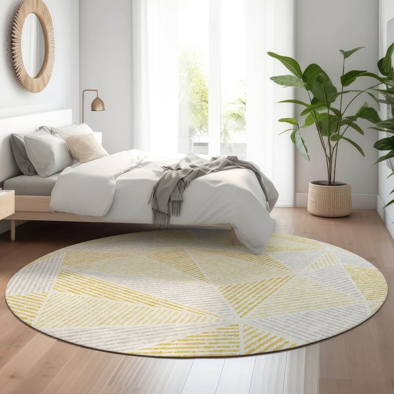 Premium Washable Super Soft Contemporary Mosaic Mayfield Rug - Gold - 8' x 8' - Round