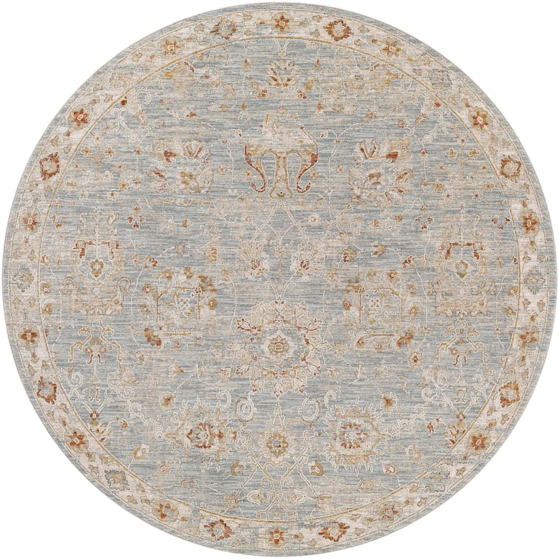Livabliss Avant Garde Updated Traditional Medallion Area Rug - Denim - 6'7" x 6'7" Round