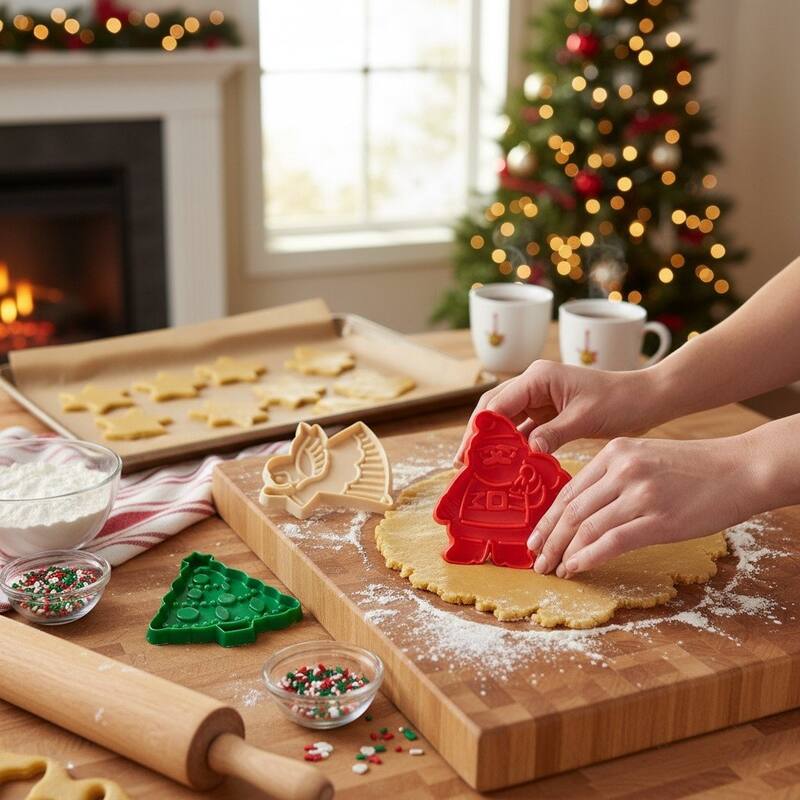 Hutzler 3-Piece Noel Christmas Cookie Cutter Set, Santa Angel Tree Shapes, Holiday Baking Tools with Handles