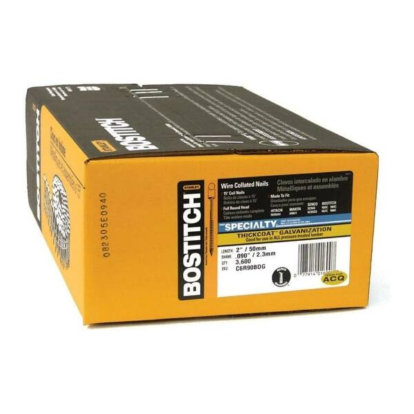 Bostitch Wire Collated Angled Coil 2 x 0.090Inch Siding Nails (3600