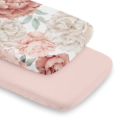 Sweet Jojo Designs Boho Shabby Chic Floral Girl 2 Pack Baby Bassinet Fitted Sheets Solid Pink Ivory Bohemian Vintage Watercolor