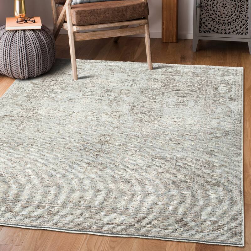 Riviera Collection Floral Light Gray Area Rug