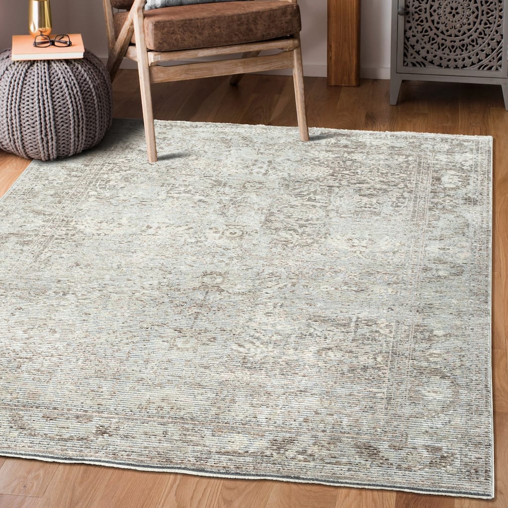 Riviera Collection Floral Light Gray Area Rug
