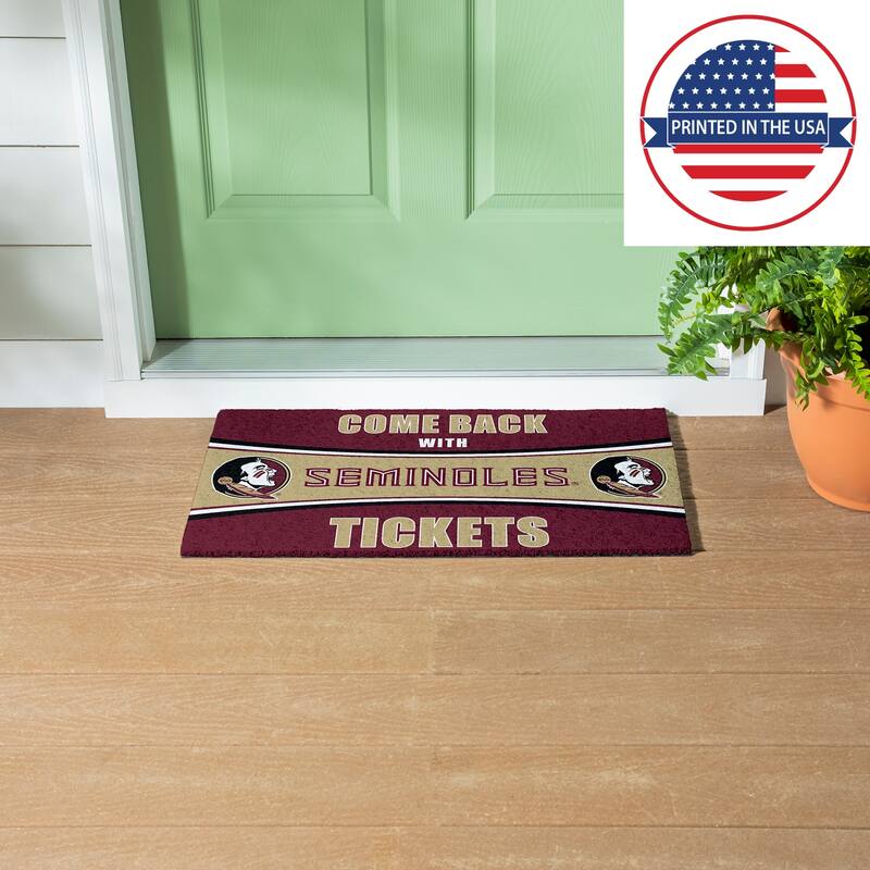 Florida State University 28 in. x 16 in. PVC "Come Back With Tickets" Trapper Door Mat