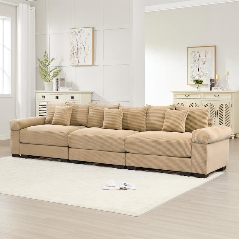 GDFStudio - Corduroy 3-Seater 130" Cloud Sofa Couch with Extra-Thick Armrests