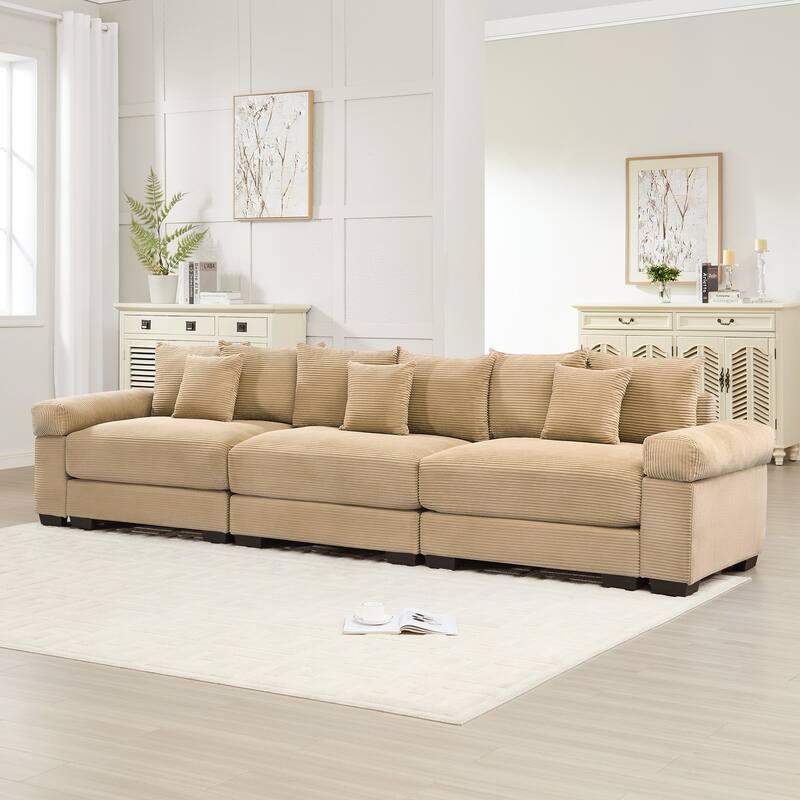 Oversized Corduroy Cloud Modular Sofa with Throw Pillows