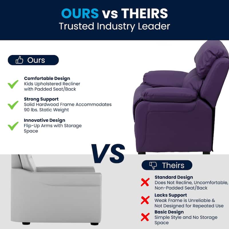 Deluxe Padded Contemporary Kids Recliner with Storage Arms