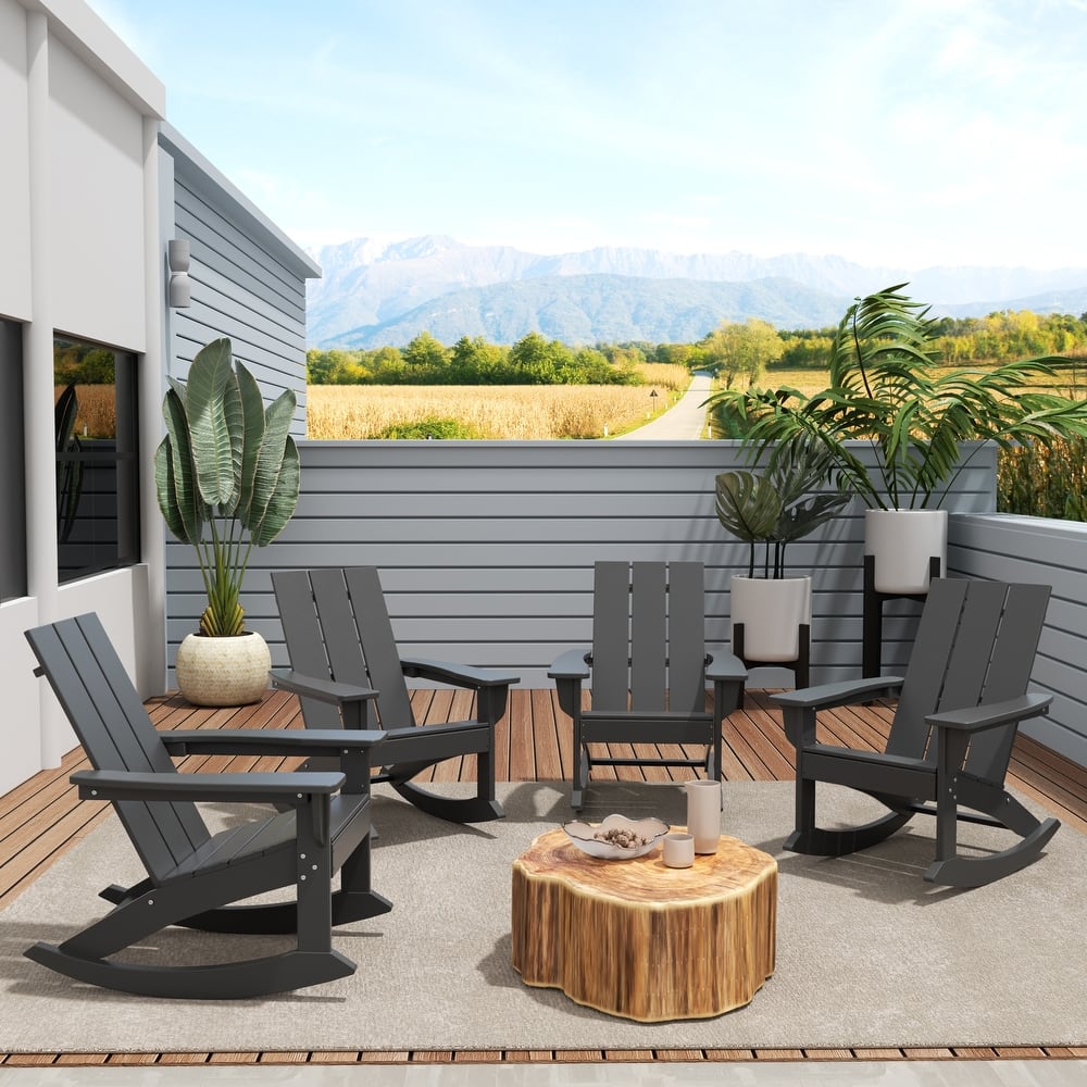 Shoreside Modern Eco-Friendly All Weather Poly Adirondack Rocking Chairs (Set of 4)