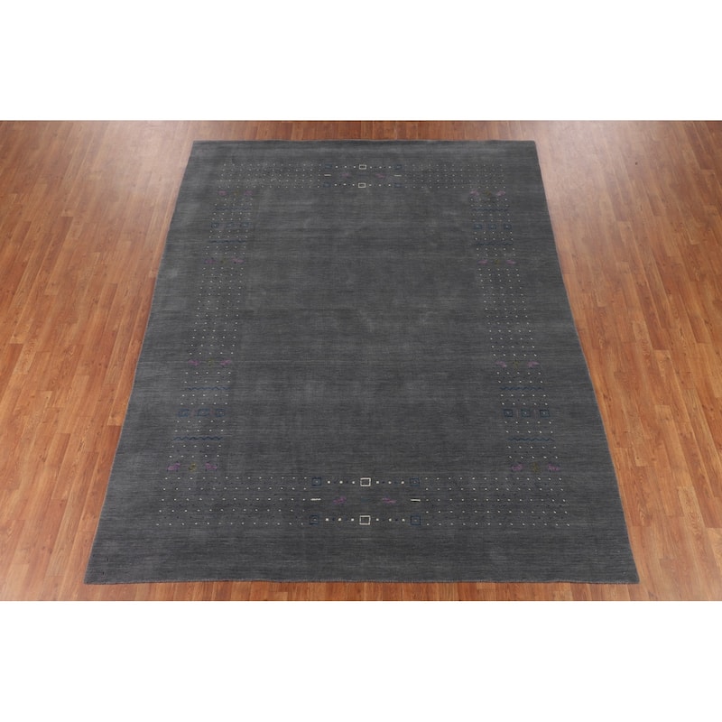 Tribal Gray Gabbeh Indian Area Rug Hand-Knotted Wool Carpet - 8'2" X 10'0"