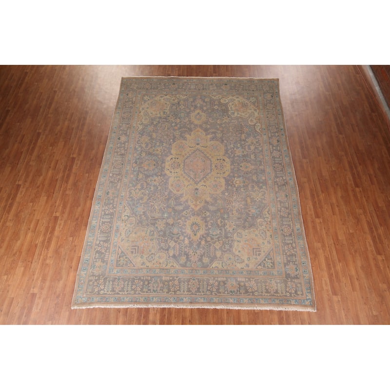Geometric Tabriz Persian Vintage Rug Hand-Knotted Wool Carpet - 9'6"x 13'2"