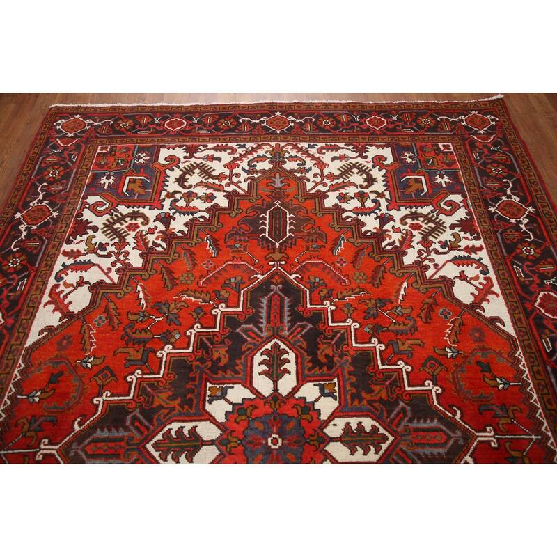 Hand Knotted Oriental 100% Wool Carpet Traditional Medallion Red Heriz Area Rug - 9' 8'' X 6' 7''
