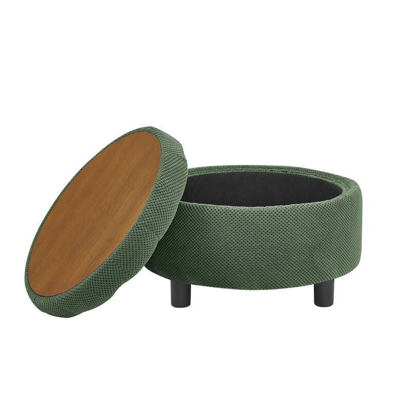 25"Round Storage Ottoman with Tray,ModernTufted Fabric Circle Coffee Table with Storage,Upholstered Ottoman with Removable Top