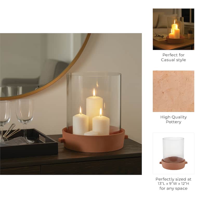 Modern Glass Hurricane Candle Holder with Terracotta Base