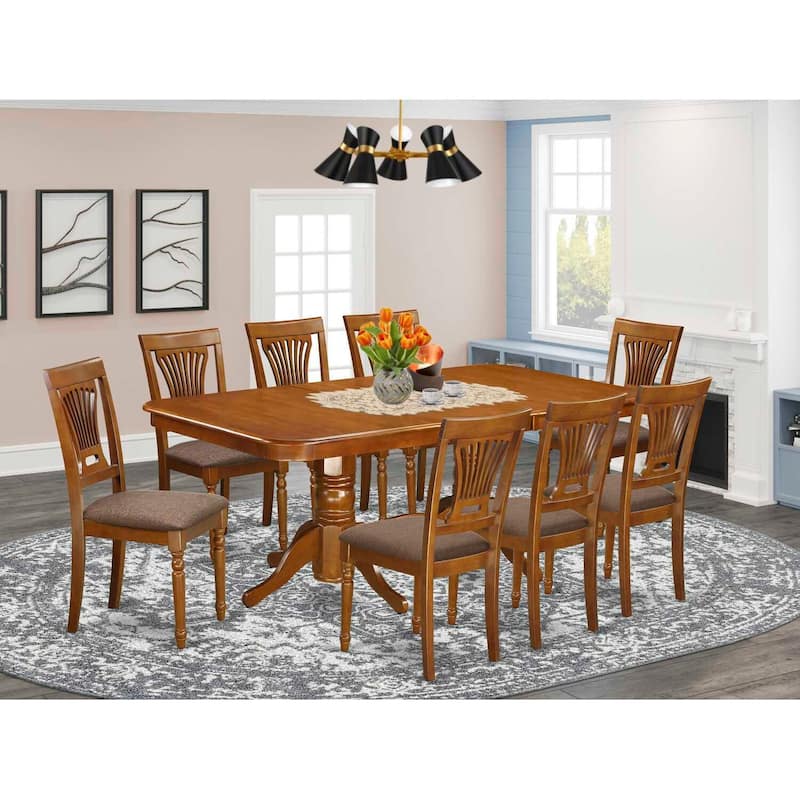 Kitchen Dining Set 9 Piece Table with 8 Chairs - Linen Upholstered Modern Dining Room Set 40x78 Inch