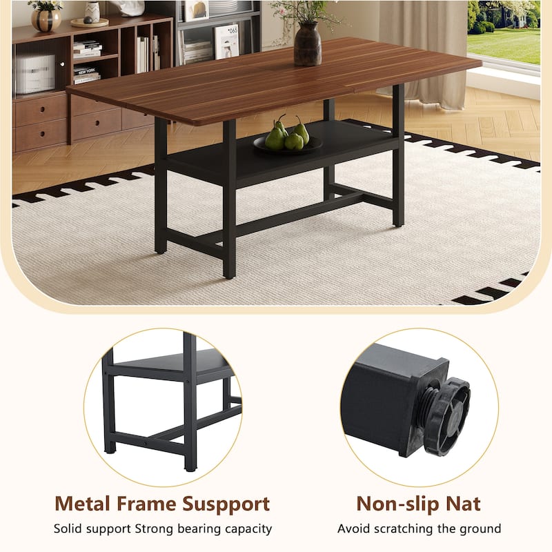 7-Piece Modern Dining Table Set, 71x35.4 Inch Wood Grain Table with 6 Linen-Cotton High