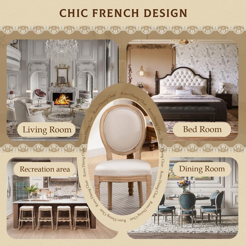 Upholstered French Style Nailhead Dining Chairs(Set of 6)