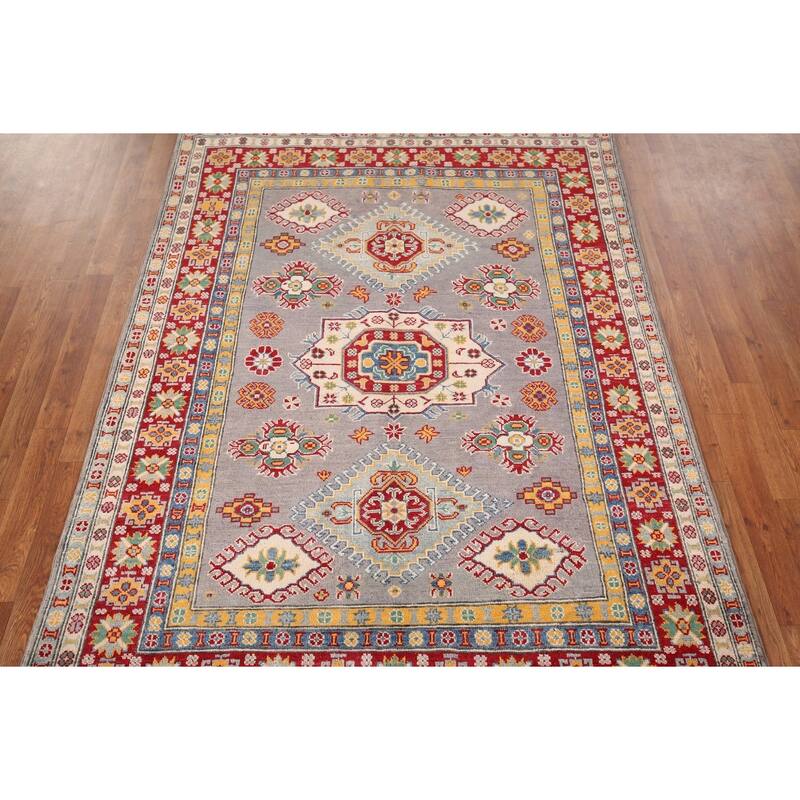 Grey Kazak Oriental Area Rug Hand-Knotted Wool Carpet - 5'0" x 6'10"